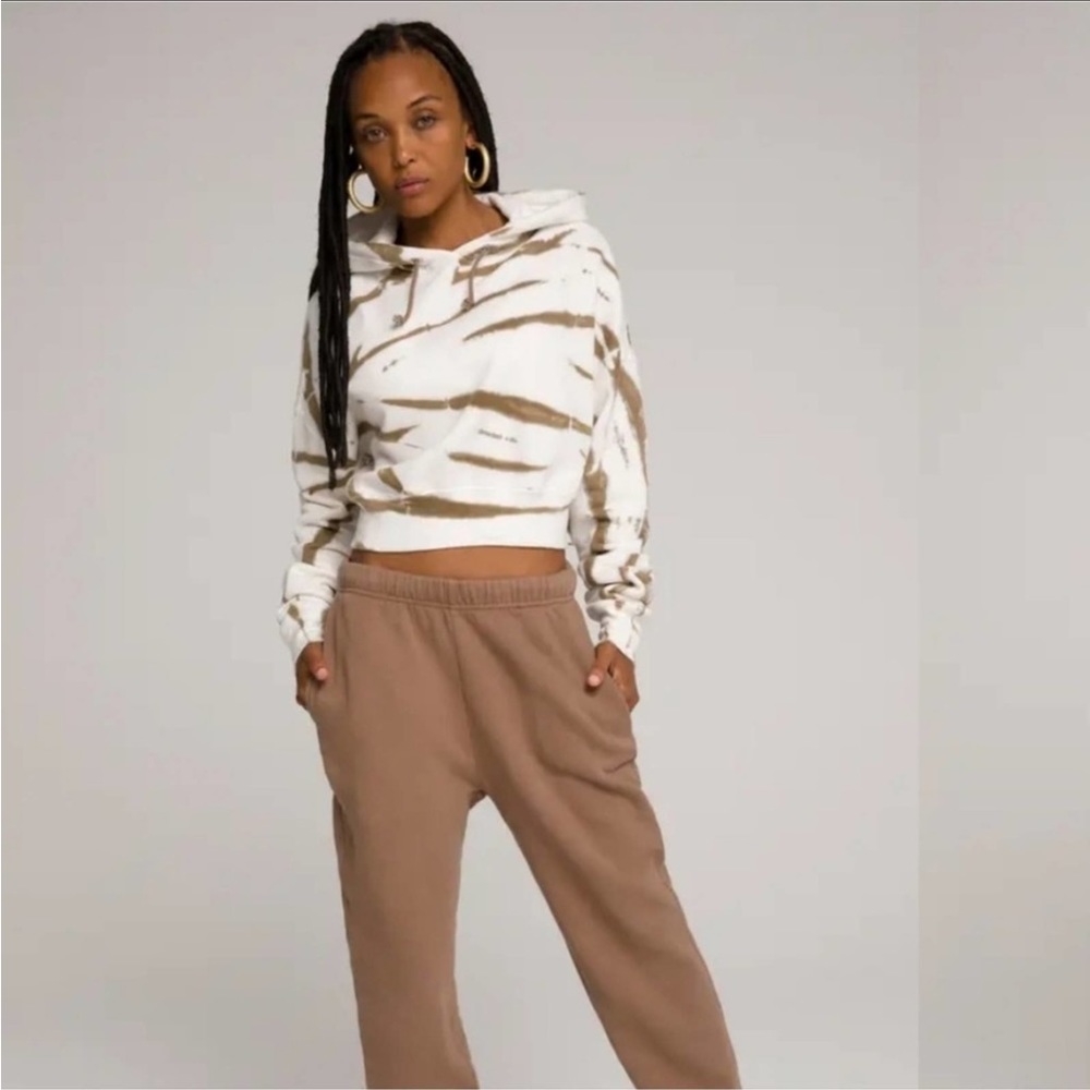 Good American Cool Crop Hoodie Putty Tie